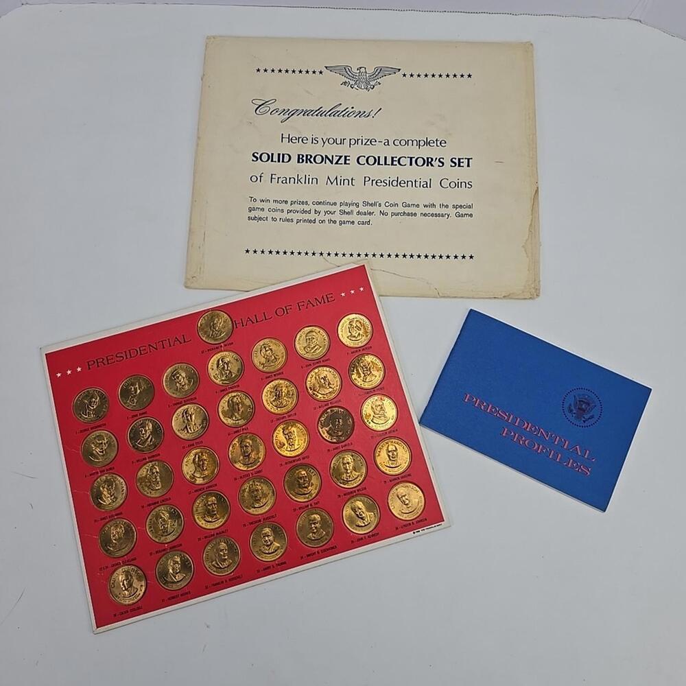 The Franklin Mint 1968 Presidential Hall of Fame Collector’s Set 36 Bronze Coins